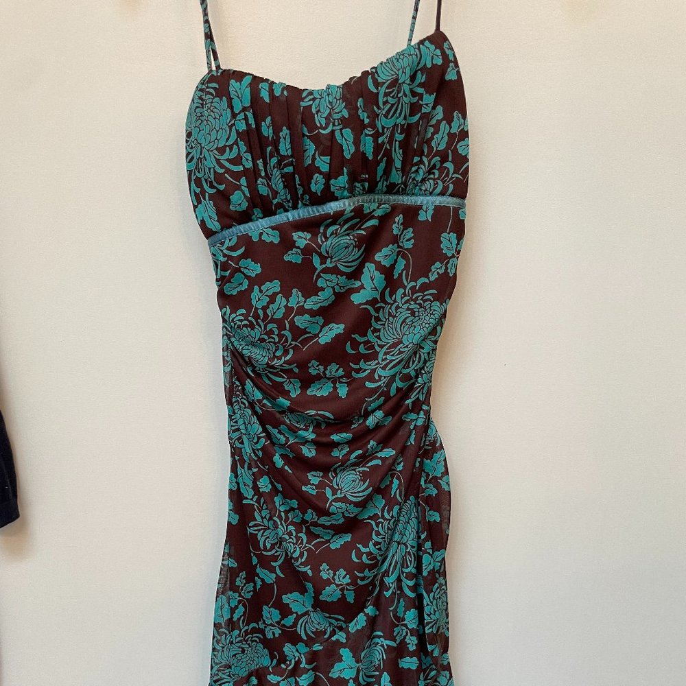 Ruby Rox Thin Strap Maxi Dress - Size Small - Floral Blue & Brown Pattern